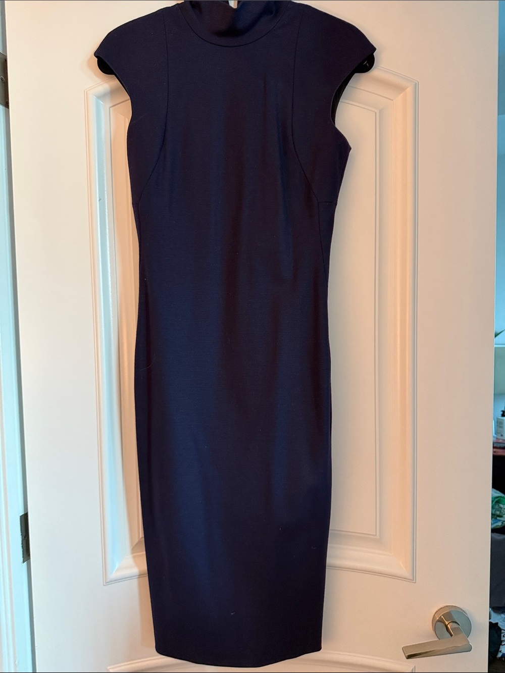 Judith & Charles High-Neck Dark Purple Sheath Dress